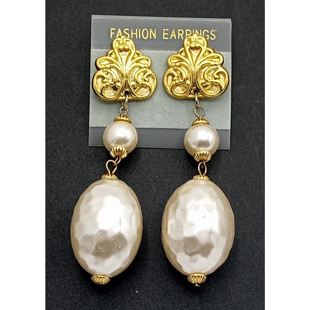 Vintage Pierced Big Statement Dangle Drop Earrings 1980's 1990's New Old Stock